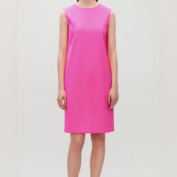 NWT, COS - Hot Pink Tank Shift Dress w/ Metallic Back Zip, Size 4 - Picture 6 of 11